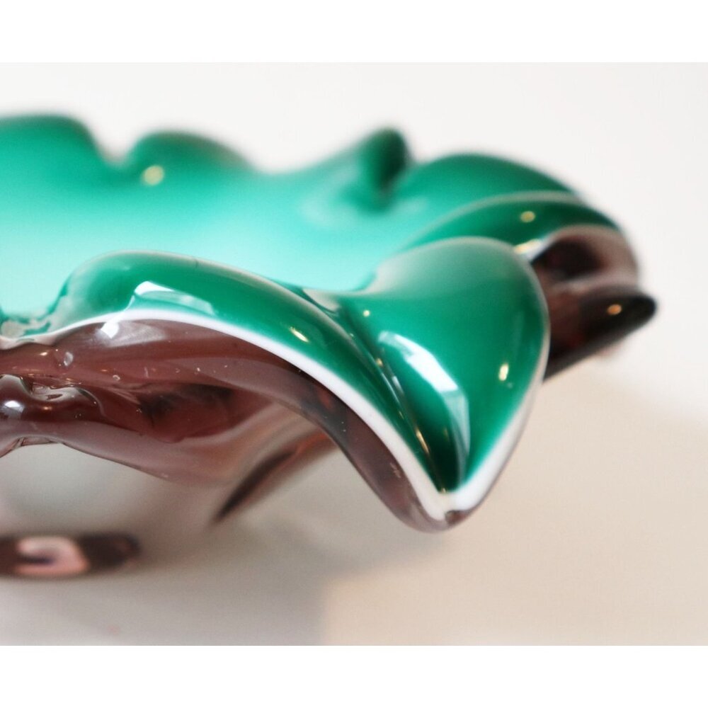Vintage Murano Cased Glass Bowl Purple Green White Bowl  Mid Century Modern - Picture 4 of 7